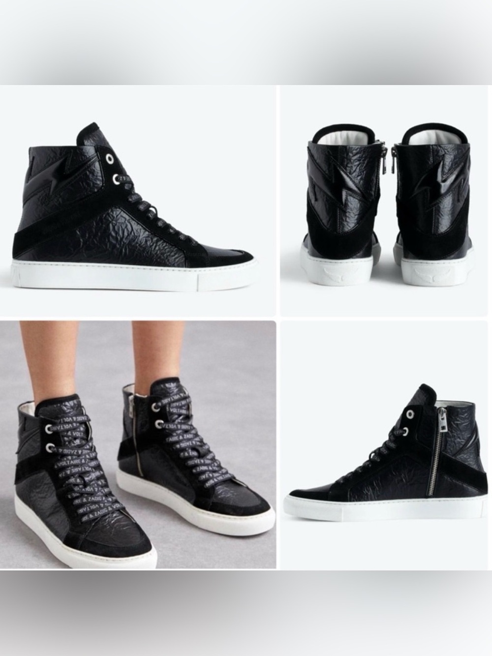 Zadig & Voltaire Black High Top Flash Wrinkle Leather Sneakers Size 38 (US 7.5)